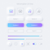 UI kits button and slider design element set with minimalist neomorphs style psd