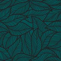 Beautiful pattern on a green background with hand-drawn leaves. vector