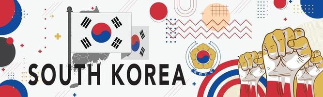 bandera sur Corea nacional día con sur coreano bandera colores tema antecedentes y geométrico resumen retro moderno azul rojo blanco diseño. coreano gente. Deportes juegos partidarios vector ilustración.