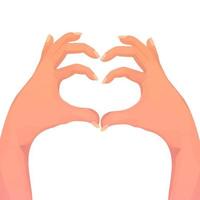 Two hands in gesture heart shape, arms as a sign love in cartoon style isolated on white background. Positive symbol, feelings. Vector illustration