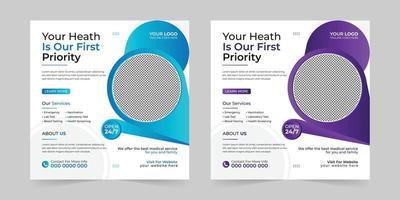 Medical healthcare square social media post, promotion web banner ads sales and discount banner vector template Design.