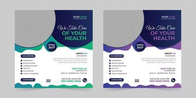 Medical healthcare square social media post, promotion web banner ads sales and discount banner vector template Design.