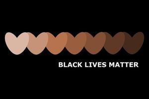 Symbols of hearts with different shades of skin color. Black lives matter. vector