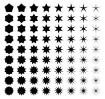 Black stars set with different angles. Geometric star badges. vector