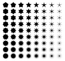 Black stars set with different angles. Geometric star badges. vector