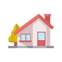 Cartoon home with tree. Isolated vector house. Building with door and window.