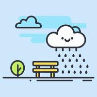 Bench in the park during the rain. Cloud with rain in the park. vector