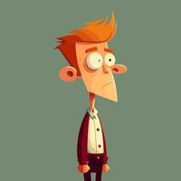 dibujos animados chico con abultado ojos, un agudo cara y rojo cabello. chico con vergüenza emoción. personaje ilustración. vector