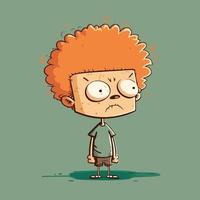 Cartoon boy with bulging eyes, a sharp face and curly red hair. Guy with embarrassment emotion. Character illustration. vector