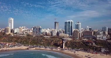 Aerial view of the coast and the city of Netanya in Israel video
