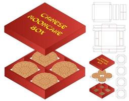 chino Luna pastel caja embalaje morir cortar modelo diseño. vector