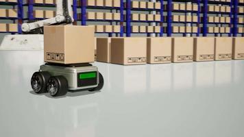 Car Robot transports truck Box with AI interface Object for manufacturing industry technology Product export and import of future Robot cyber in the warehouse by Arm mechanical future technology video