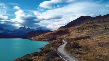 Beautiful aerial panorama of Torres del Paine Park in Chile video