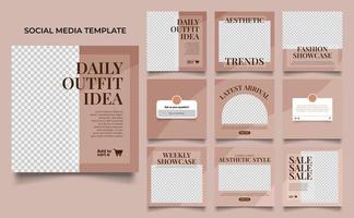 social media template banner fashion sale promotion in beige brown color vector
