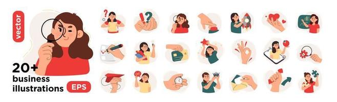 Vector illustrations for social media marketing with characters. The concept of a business idea, startup, organization, brainstorming. Vector illustration isolated on a white background
