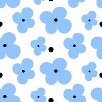 Seamless random floral y2k pattern with blue flower on white background. vector