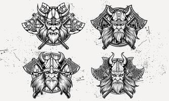 A Viking design is bold and powerful, featuring symbols an axes, and shields, evoking the spirit of the fearless warriors and conquer vector