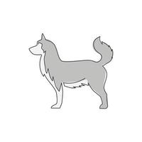 Single continuous line drawing of simple cute siberian husky puppy dog icon. Pet animal logo emblem vector concept. Trendy one line draw graphic design illustration