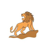 Single continuous line drawing of elegant lion for sport club logo identity. Dangerous big cat mammal animal mascot concept for game club. Trendy one line draw vector graphic design illustration