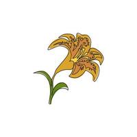 Dibujo de línea continua única de lirio tigre fresco de belleza para decoración del hogar, impresión de póster de arte de pared. Flor de lilium decorativa imprimible para tarjeta de invitación de boda. Ilustración de vector de diseño de dibujo de una línea