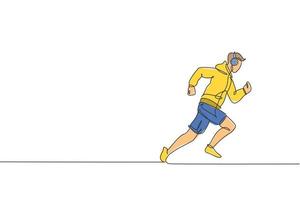 un dibujo de una sola línea de un joven corredor enérgico correr relajarse mientras escucha música vector ilustración. concepto de entrenamiento deportivo de salud. diseño moderno de dibujo de línea continua para ejecutar banner de campaña