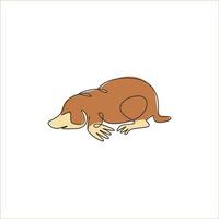 One continuous line drawing of cute lawn mole for company logo identity. Rodent animal mascot concept for pest control service icon. Modern single line draw design vector graphic illustration