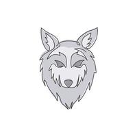 One single line drawing of dangerous wolf head for hunter club logo identity. Strong wolves mascot emblem concept for national zoo icon. Modern continuous line draw design vector graphic illustration