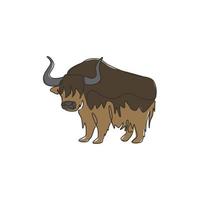 dibujo de una sola línea de yak galante para la identidad del logotipo de la empresa. concepto de mascota de mamífero buey de ganado para el icono del zoológico nacional. Ilustración de vector gráfico de diseño de dibujo de línea continua moderna