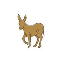 un dibujo de una sola línea de un lindo burro caminando para la identidad del logotipo de la granja. concepto de mascota de caballo pequeño para el icono del zoológico nacional. Ilustración de vector de diseño de dibujo de línea continua moderna