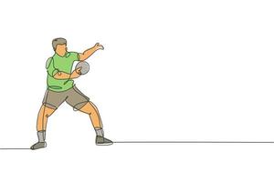 Single continuous line drawing of young agile man table tennis player hitting the ball. Sport exercise concept. Trendy one line draw design vector illustration for ping pong tournament promotion media