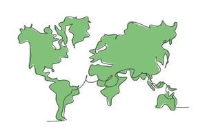 atlas mundial. dibujo continuo de una línea del diseño minimalista del ejemplo del vector del mapa del mundo en el fondo blanco. estilo gráfico moderno de línea simple aislada. concepto gráfico dibujado a mano para la educación