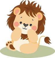 adorable león sentado aislado en blanco vector