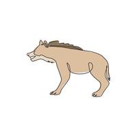 One continuous line drawing of fierce hyena for company logo identity. Predator animal mascot concept for national zoo icon. Modern single line draw graphic design vector illustration