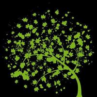 Green tree on a black background. A vector illustration