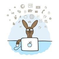 Kangaroo running on the computer. Vector illustration