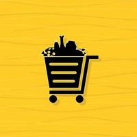 Basket with meal on a yellow background. A vector illustration