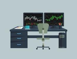 Table with monitors of schedules of the auctions. A vector illustration