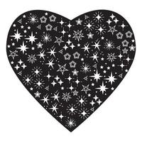 Black silhouette of an abstract heart with a star ornament, vector filtered illustration