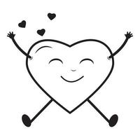 a heart-shaped character in love, black outline, vector illustration in doodle style