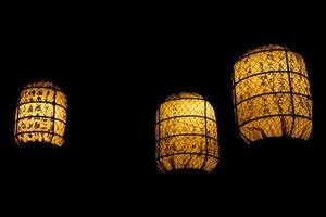 Japanese lantern glowing in the black background photo