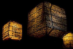 Japanese lantern glowing in the black background photo