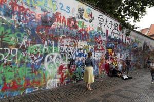 PRAGUE, JULY 15 2019 - Beatles John Lennon graffiti wall photo