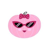 Pink pumpkin with sunglasses. Illustration for printing, backgrounds, covers and packaging. Image can be used for greeting cards, posters, stickers and textile. Isolated on white background. vector