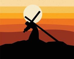 Jesús lleva el cruzar cristiano antecedentes vector