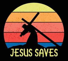 Jesus saves grunge christian background with vintage sunset vector