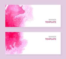 Set of two watercolor horizontal banners. Abstract headers with pink blots. vector