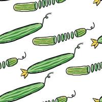 Striped green whole and sliced cucumbers on a transparent background. Endless cucumber pattern vector illustration