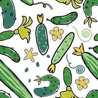 Seamless pattern of green flowering cucumbers for decoration of kitchen items and textiles vector