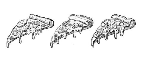 Hot Pizza, hand drawn illustrations, vector. vector