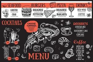 Adobe Illustrator ArtworkPizza food Menu, Restaurant, Cafe, template design. Hand drawn illustrations, Food flyer. vector